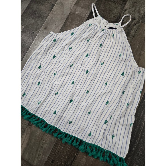Blue Rain Tops - Blue Rain Cactus Embroidered Striped Halter Tank Top with Tassel Trim Medium
